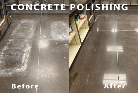 Before and after Concrete Polishing with Amarillo DryCarpet
